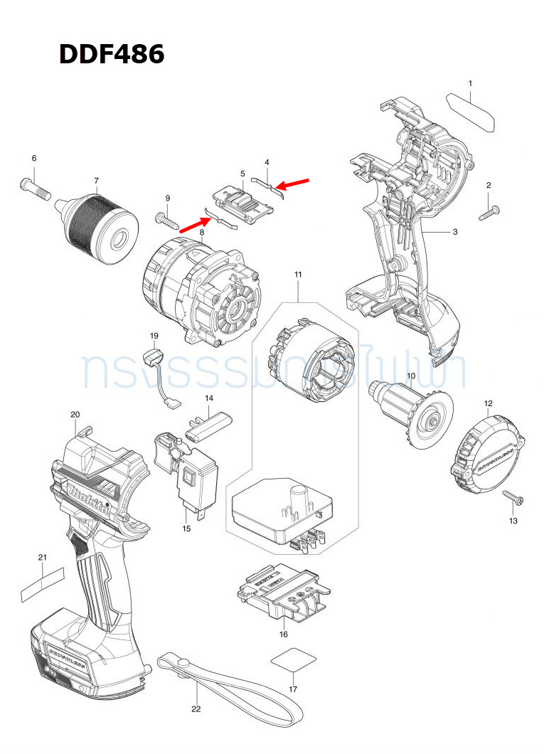 LEAF SPRING สว่านเจาะกระแทกไร้สาย Makita มากีต้า DHP458 [#8], DHP486, DDF486 [#4] Pn.232220-0 (แท้) ##