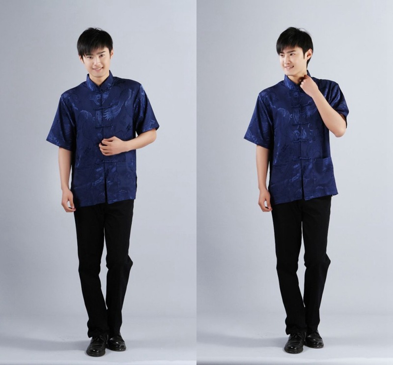 Pre-order ชุดจีน เสื้อจีนชาย แขนสั้น สีน้ำเงิน