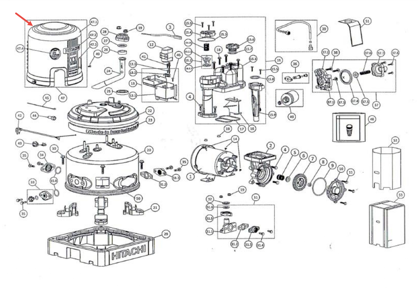 #B36 ฝาครอบใบพัดท้ายมอเตอร์ พลาสติก ปั้มน้ำ ฮิตาชิ Pn.2MPP111501 (แท้)