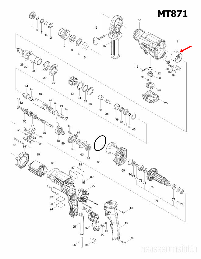 NEEDLE BEARING COMPLETE สว่านโรตารี่ Maktec มาคเทค, Makita มากีต้า MT871, M8701, M8701B [#17] Pn.143962-0 (แท้) ##(*)