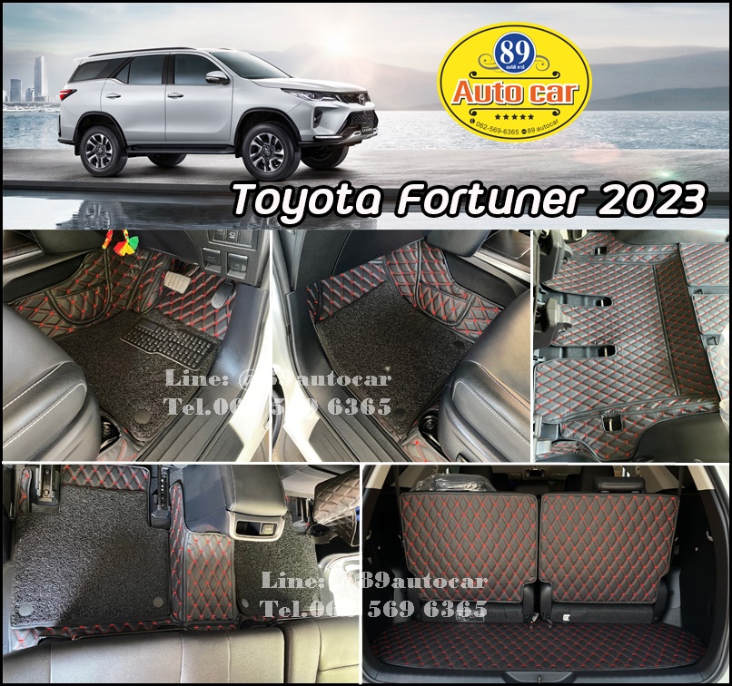 Toyota Fortuner (โตโยต้า ฟอจูนเนอร์) 2015-2023 ปูพรมVVIP สีดำด้ายแดง เสริมพรมดักฝุ่นสีดำขอบดำ