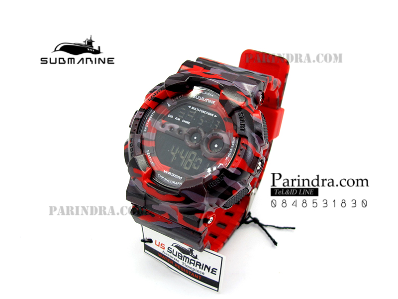 นาฬิกา US submarine รุ่น TP1340M (Military) สีลายพรางทหารสีแดง หน้าปัดพื้นดำ