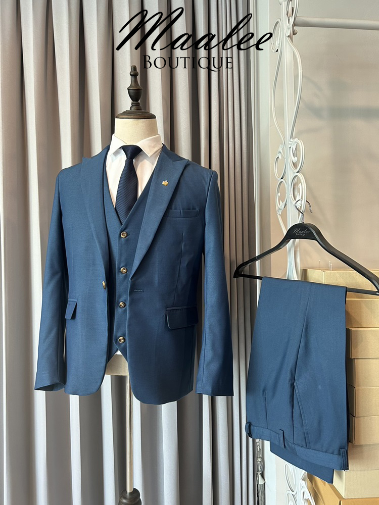 พร้อมเช่า ชุดสูทชาย สีฟ้าน้ำทะเล (พร้อมเสื้อกั๊ก)