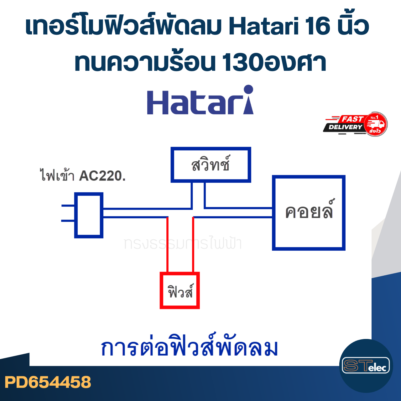 เทอร์โมฟิวส์พัดลม Hatari 16 นิ้ว ทนความร้อน 130องศา (เกรดA ทนความร้อนได้ดี)
