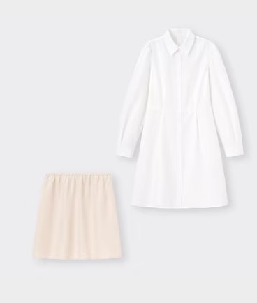 GU On Sale !!! เดรส GU สีขาว มีกางเกงสีครีม ขายเป็นเซตเลย