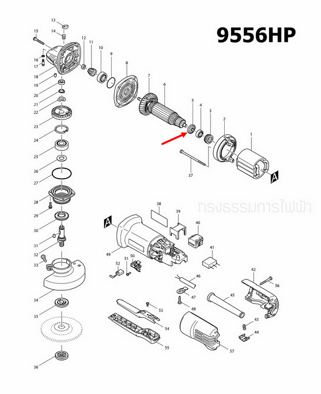 INSULATION WASHER หินเจียรไฟฟ้า Makita MT190, MT370, MT372, MT814, MT958, HR2475, HP1630, GA4030, GA4031, 4350CT, 9500NB, 9533B, 9553NB, 9556NB, HN, HP Pn.681636-0(แท้)
