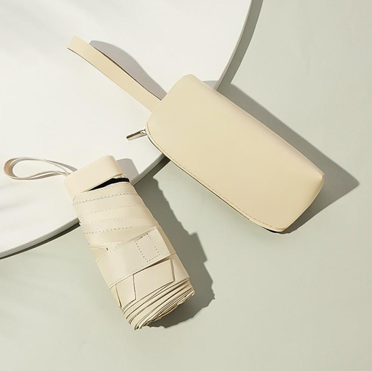 ร่มพับมินิ 5 ตอน 19 นิ้ว 6 ก้าน พร้อมกระเป๋าหนัง PU หูหิ้ว