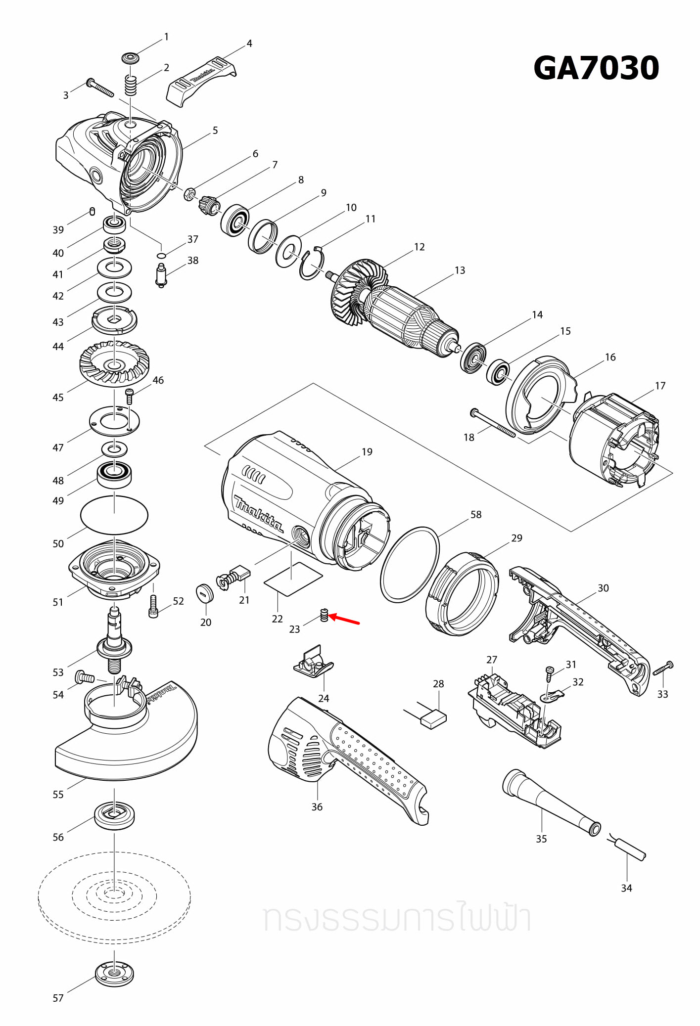 COMPRESSION SPRING 7 หินเจียร Makita มากีต้า, มาคเทค-Maktec GA7030, GA9030 [#23], MT560 [#51] Pn.233375-4(แท้) ##