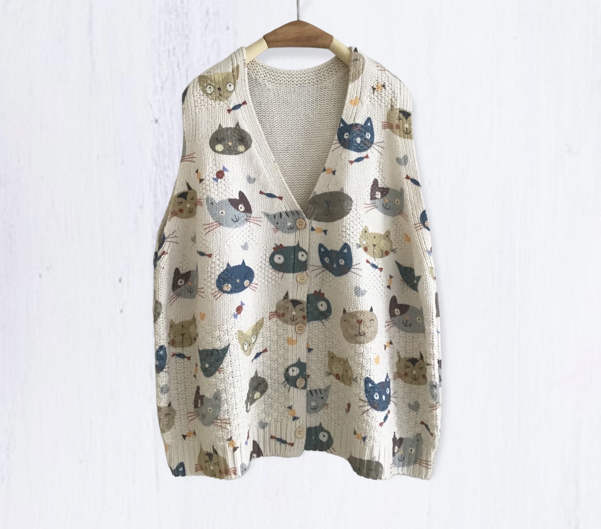 เสื้อกั๊กไหมพรมลายแมว