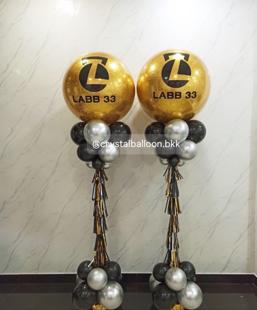 เสาลูกโป่ง เปิดงาน Bubble ขนาด 36" กลิตเตอร์สีทอง 2 เสา พร้อมตกแต่ง สามารถเปลี่ยนสีลูกโป่ง/เปลี่ยนข้อความได้