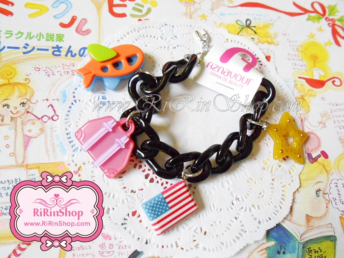 Aznavour สร้อยข้อมือเซลลูโลสจี๋เครื่องบิน, กระเป๋าเดินทาง, ดาว, ธง (Black)