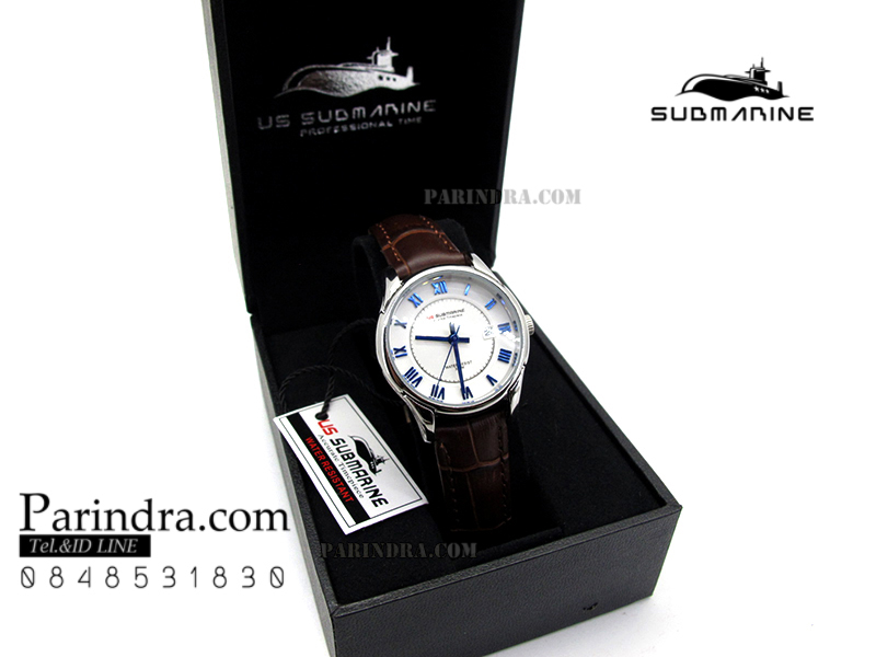 นาฬิกา US Submarine J118LD ของแท้ 100 % สายหนังน้ำตาลหน้าปัดขาว