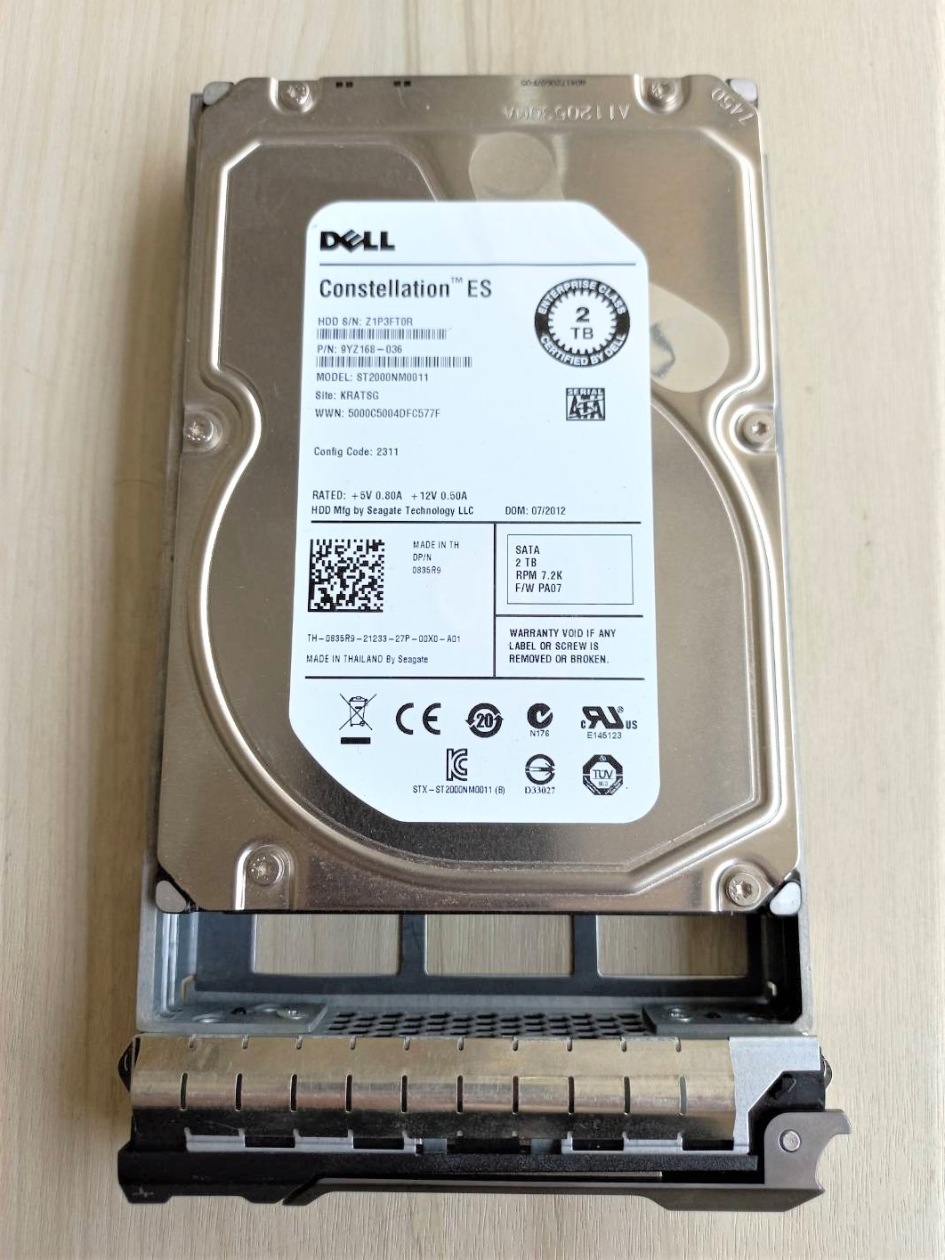 0835R9, 835R9, ST2000NM0011 Dell 2TB 7.2K RPM 6Gbs 3.5 SATA Hard Drive with PowerEdge