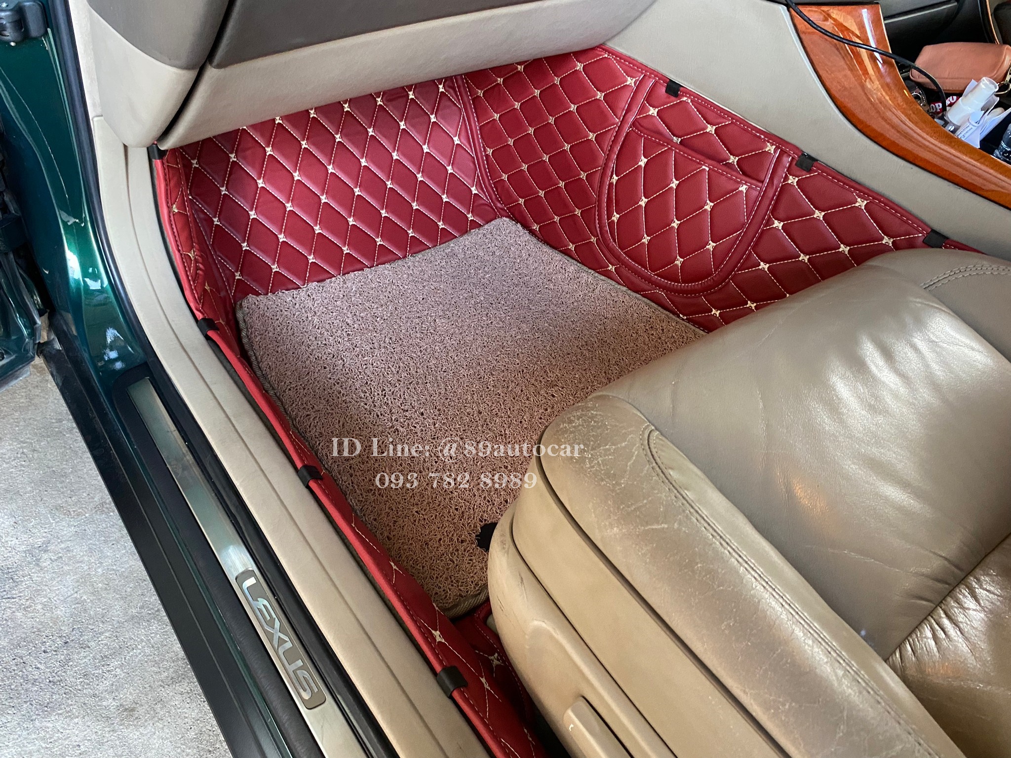 Lexus GS300 1990 ปูพรม7D สีแดงไวน์ + พรมดักฝุ่นสีครีม