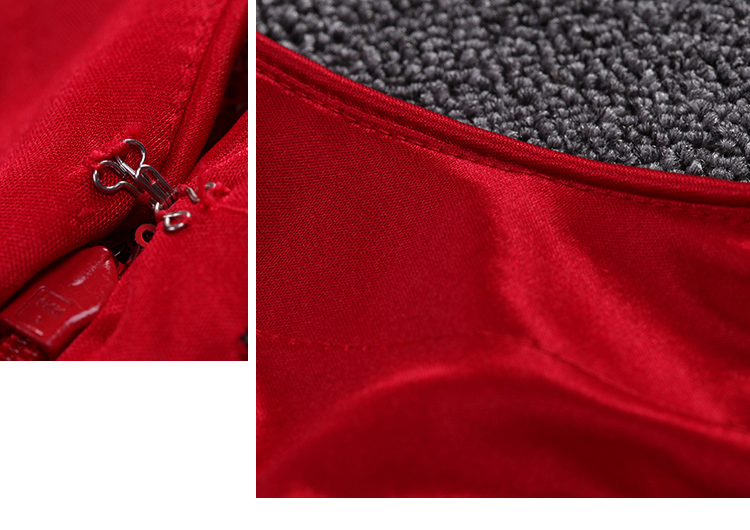 พร้อมเช่า ชุดราตรียาว แบบแขนสั้น ผ้าหลัง สีแดง เนื้อผ้าแต่งเลื่อมทั้งตัว ทรงหางปลา