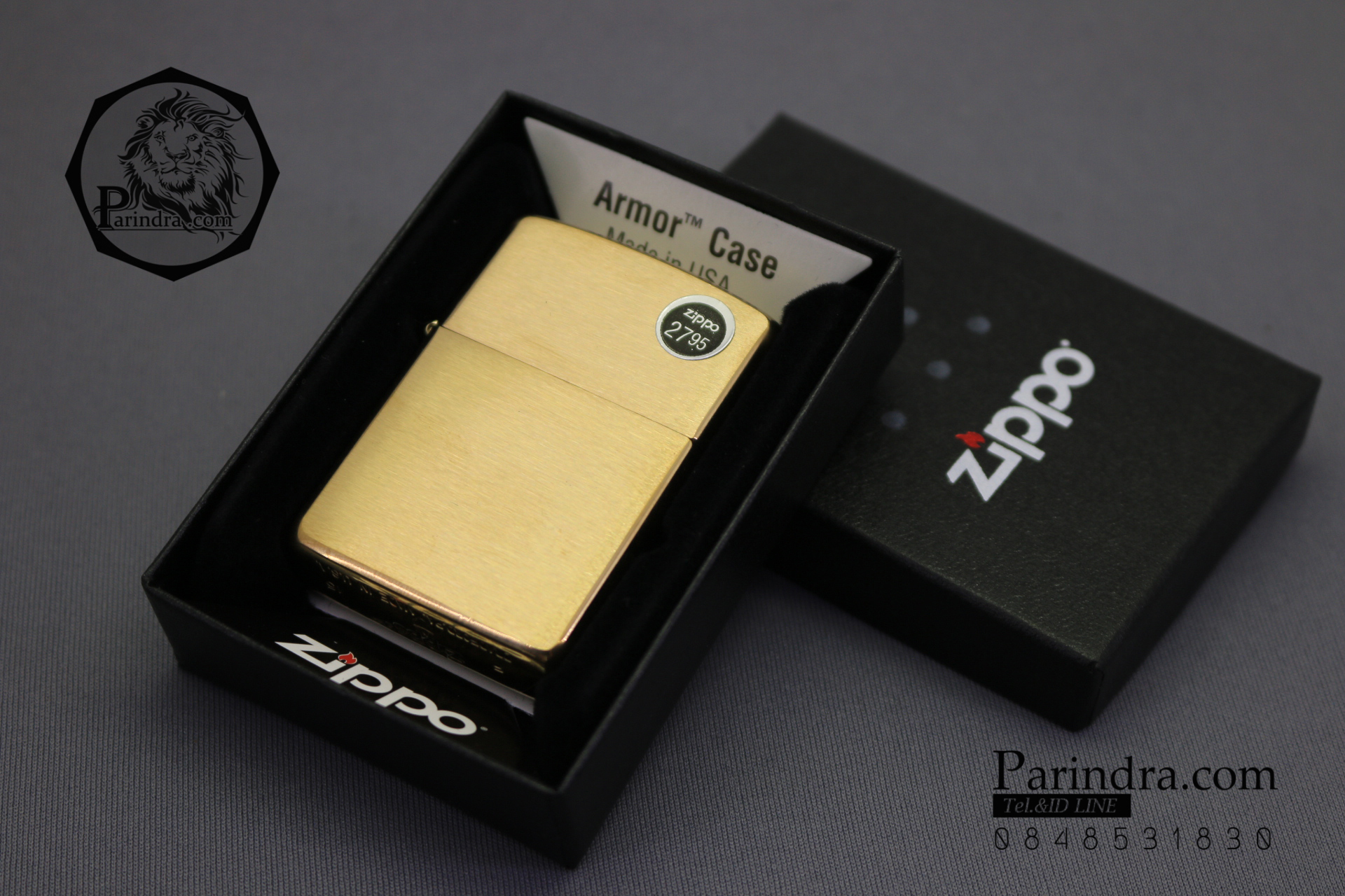 ไฟแช็ค Zippo แท้ สีทองอร่าม " Zippo 168 Armor Case, Brushed Brass Finish Lighter " แท้นำเข้า 100%