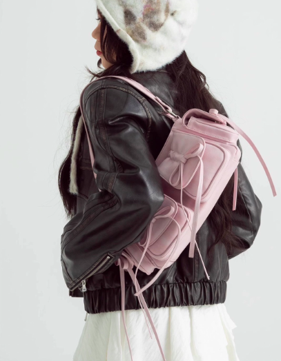 กระเป๋าแฟชั่น Girls’ Heart butterfly ribbon bag 14- 25 วัน (สีชมพู)