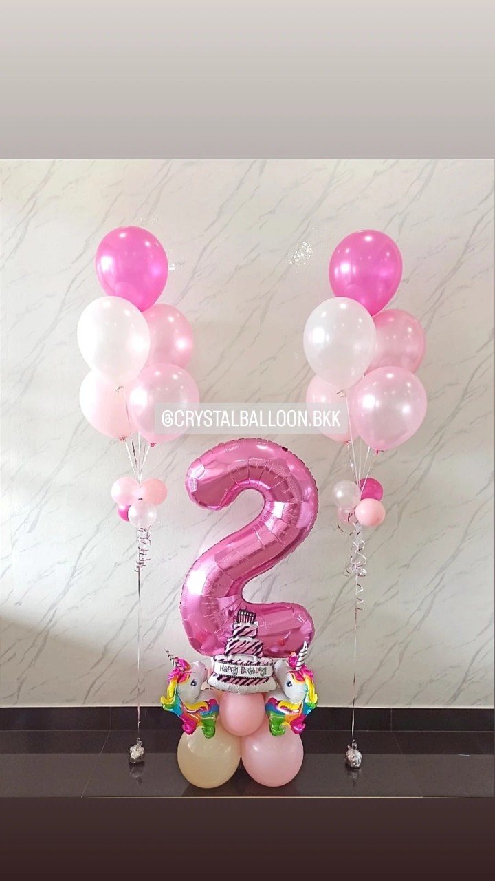 ลูกโป่ง วันเกิดเด็ก ฟอยล์ตัวเลข ขนาด 40" ตั้งฐาน 1 ชิ้น พร้อม ช่อลูกโป่ง ช่อ 5 ลูก 2 ช่อ Theme สีชมพู พร้อมตกแต่ง สามารถเปลี่ยนสีลูกโป่ง/เปลี่ยนสี-ฟอยล์ตัวเลข/เปลี่ยนฟอยล์ตกแต่งได้