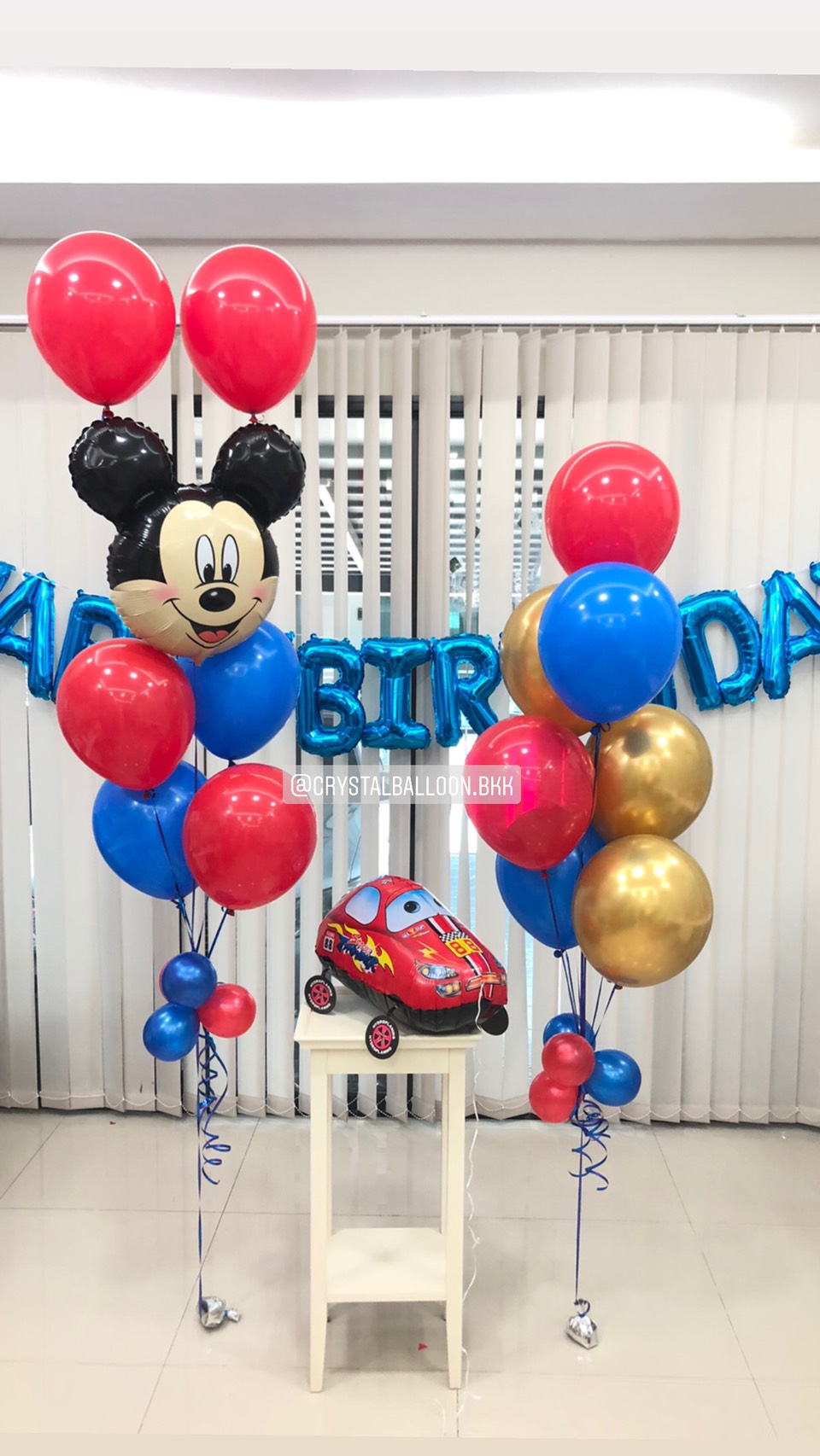 ลูกโป่ง วันเกิดเด็ก ช่อลูกโป่ง Mickey Mouse ช่อ 5 ลูก 1 ช่อ พร้อม ช่อลูกโป่ง ช่อ 7 ลูก 1 ช่อ พร้อม ฟอยล์รถแข่ง ลากจูง 1,ฟอยล์ตัวอักษร Happy Birthday 16" 1 ชิ้น พร้อมตกเเต่ง สามารถเปลี่ยนสีลูกโป่ง/เปลี่ยนฟอยล์ตกแต่งได้