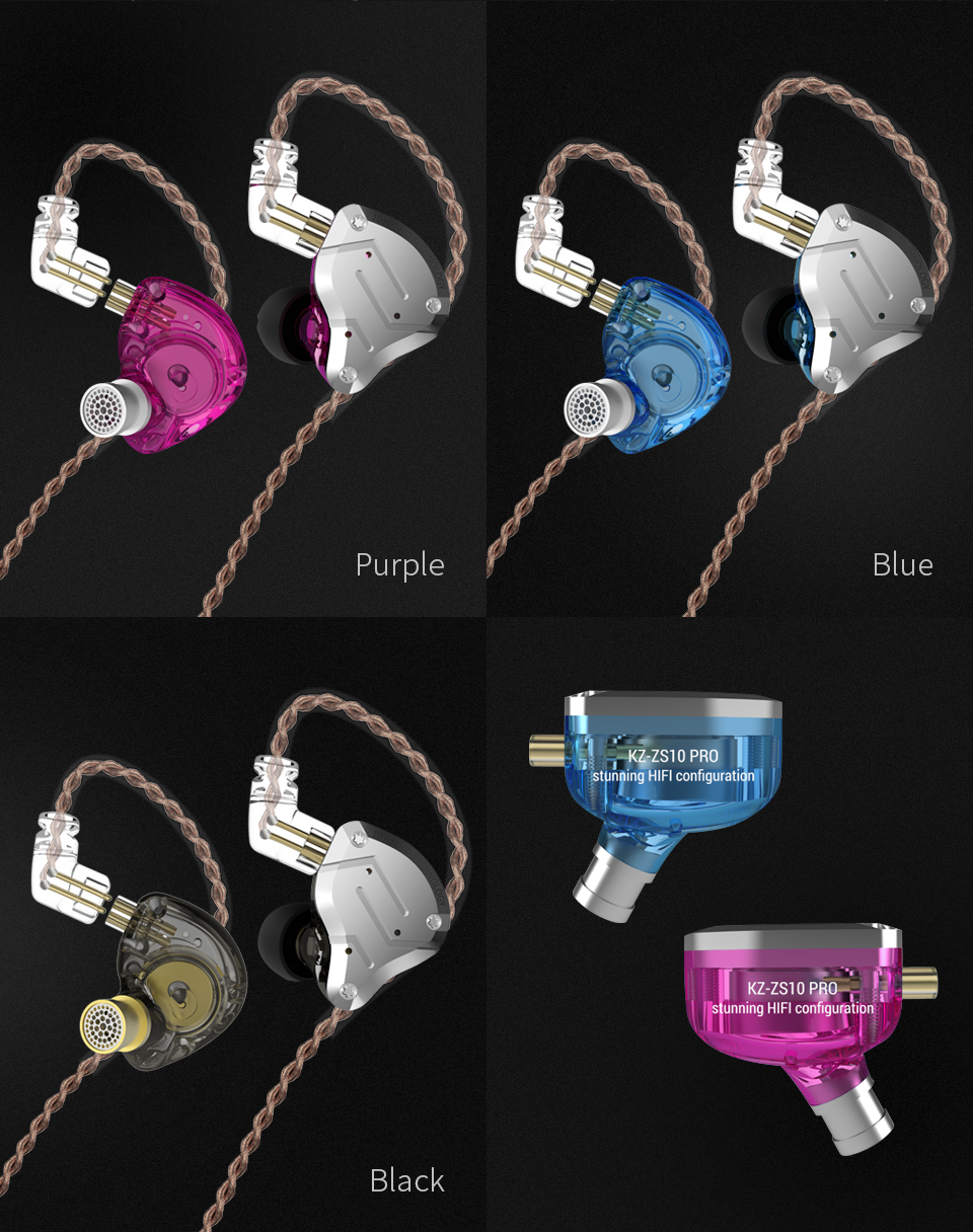 ขาย KZ ZS10 Pro หูฟัง Hybrid 5 ไดร์เวอร์ (4BA+1DD) รุ่นเพิ่มเบส ถอดสายได้