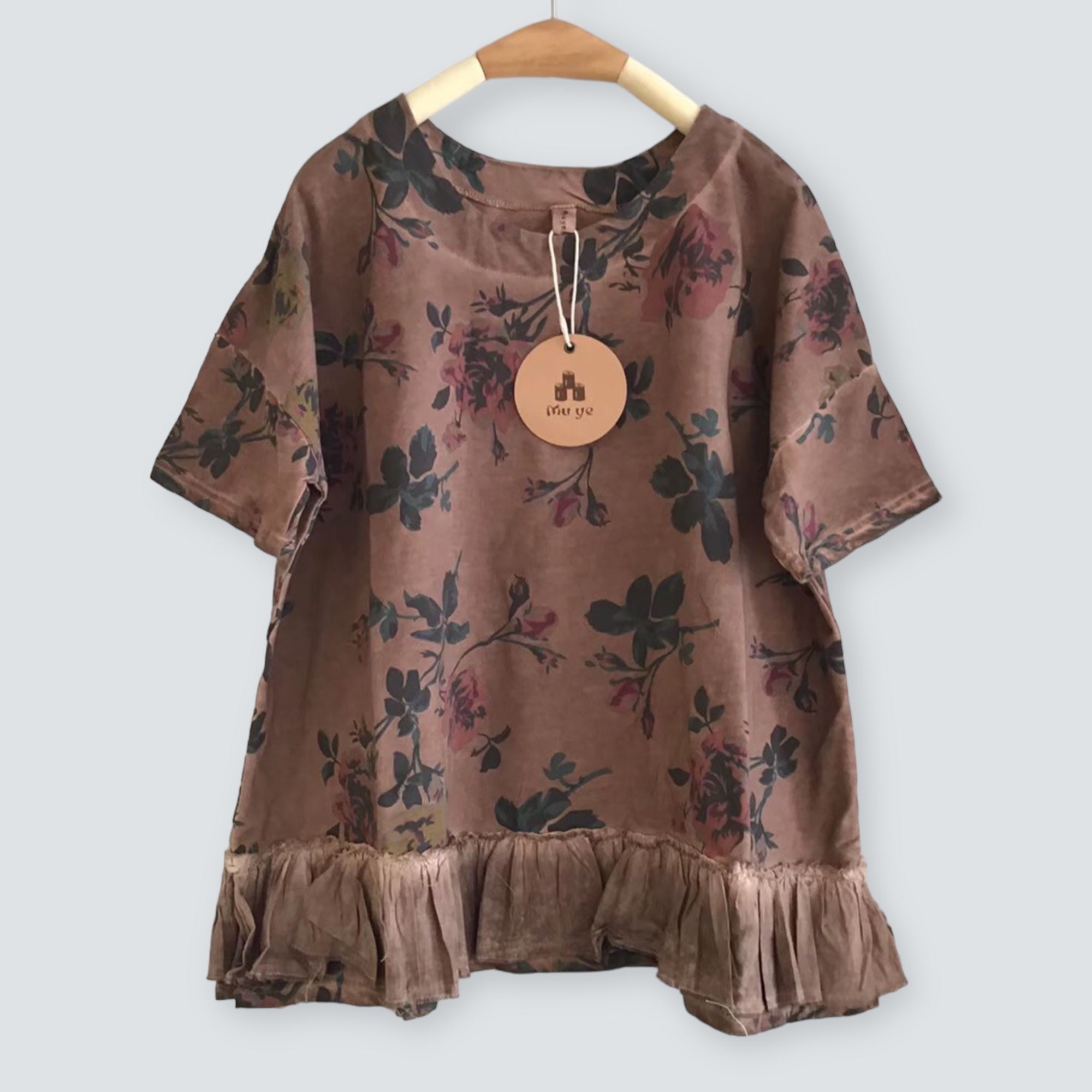 เสื้อยืดลายดอกไม้แต่งระบาย Muye