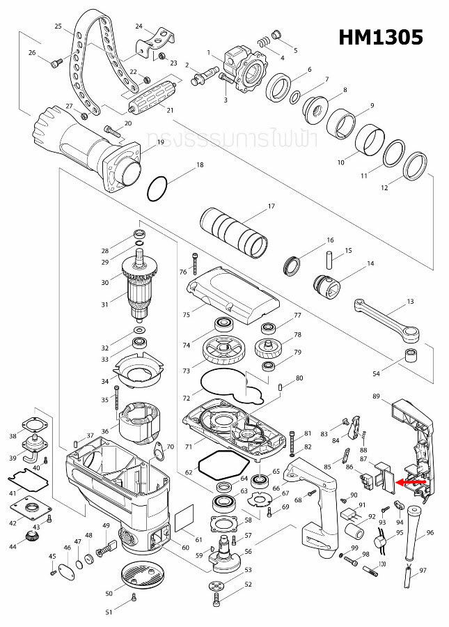SWITCH BOX สกัด เจาะพื้น Makita มากีต้า HM1305, HM1306 [#87] Pn.421778-6 (แท้) ##(*)
