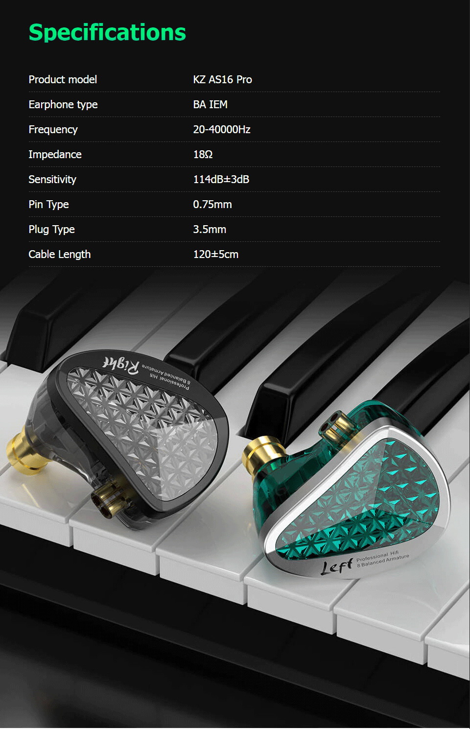 KZ AS16 PRO หูฟัง IEMs 8 ไดร์เวอร์ 8BA ประกันศูนย์ไทย