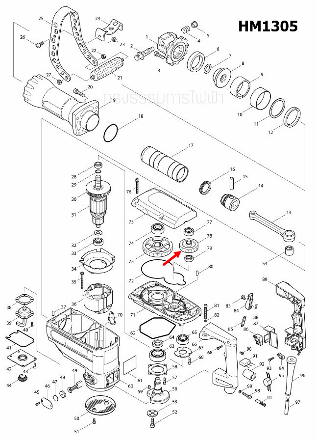 HELICAL GEAR 43 สกัด เจาะพื้น Makita มากีต้า HM1305 [#78] Pn.158139-4 (แท้) ##