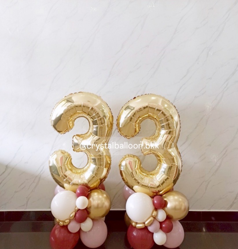 ลูกโป่งวันเกิด ฟอยล์ตัวเลข ขนาด 40" สีเงิน 2 ชิ้น Theme แดง - ชมพู พร้อมตกแต่ง สามารถเปลี่ยนสีลูกโป่ง/เปลี่ยนสี-ฟอยล์ตัวอักษรได้