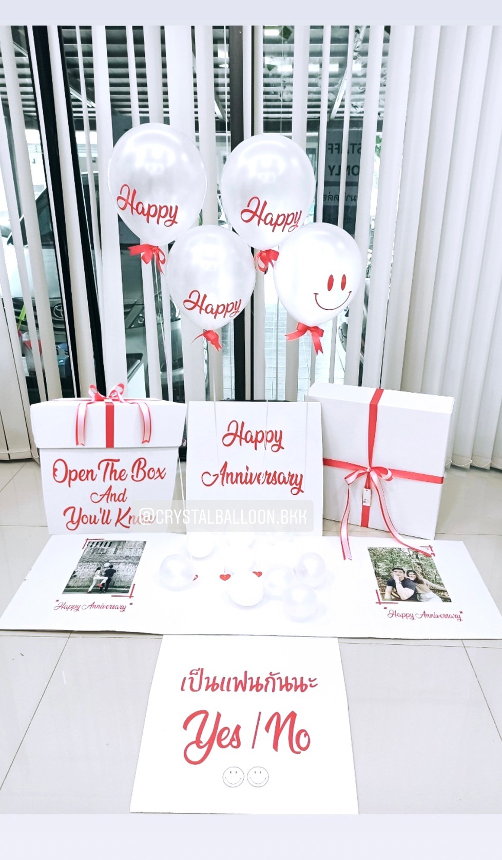 Happy Anniversary Surprise Box กล่องเซอร์ไพรส์วันครบรอบ พร้อมตกแต่ง สามารถใส่รูปได้ 2 ใบ สามารถเปลี่ยนสีลูกโป่ง/เปลี่ยนข้อความได้