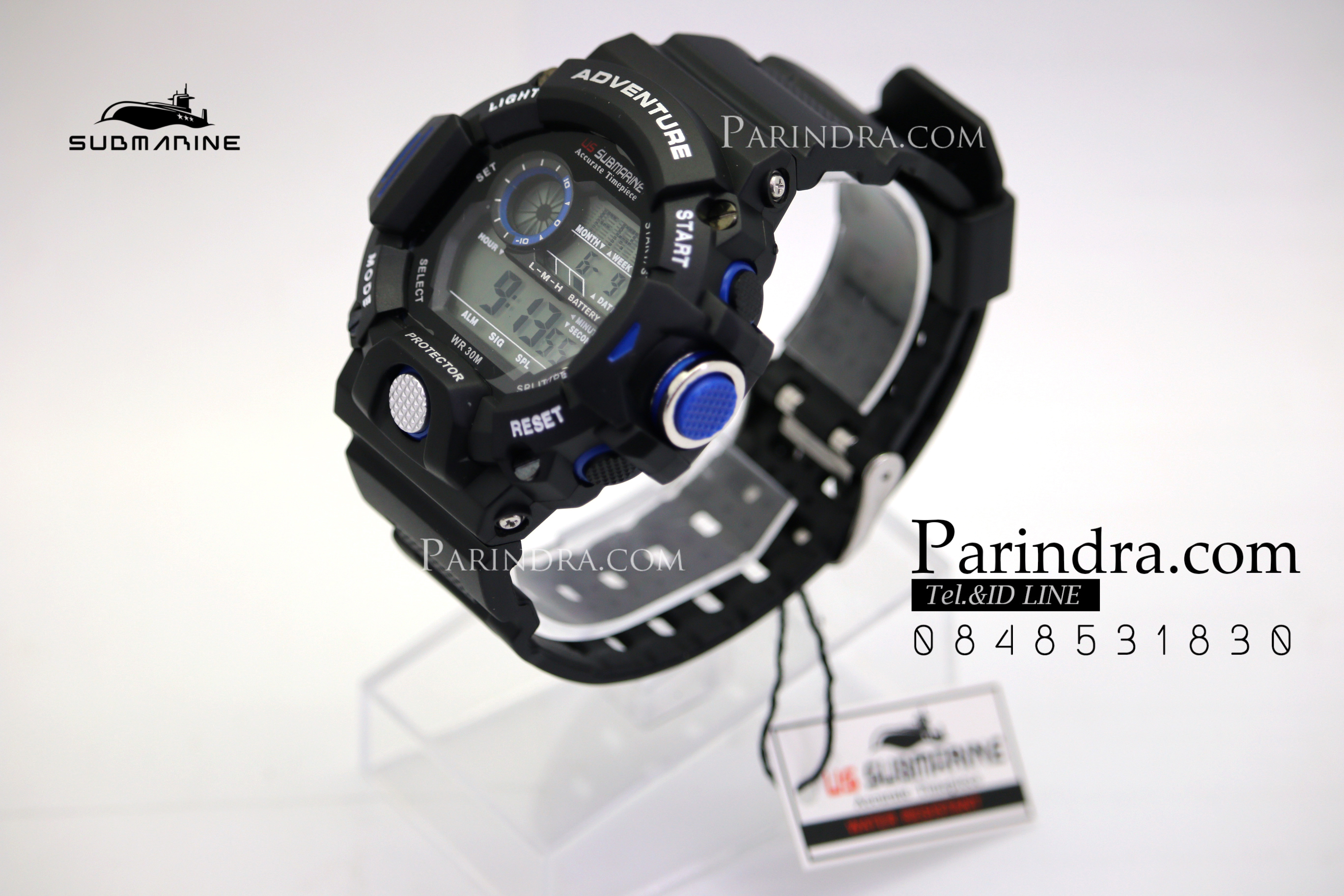 นาฬิกา US submarine รุ่น TP1328M สีดำตัดน้ำเงิน พื้นหลังเทา