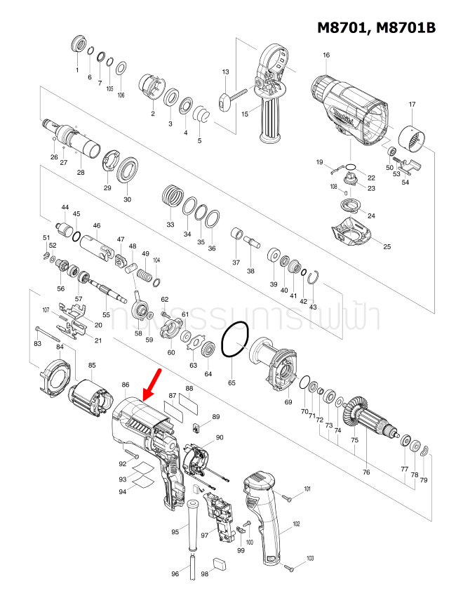 เสื้อฟิลคอยล์ สว่านโรตารี่ Makita มากีต้า M8701, M8701B [#86] Pn.455974-4 (แท้) ##