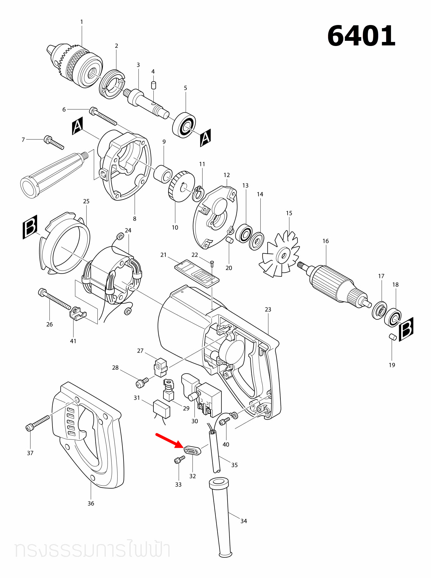 STRAIN RELIEF เลื่อยวงเดือน Makita 5401N [#33], 9105 [#49], 6401 [#32] Pn.687600-9 (แท้) ##