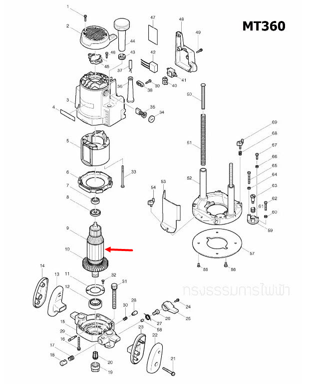 ทุ่น เราท์เตอร์ Maktec-Makita MT360, MT362, M3600, M3600B Pn.516908-3 (แท้) ##(*)