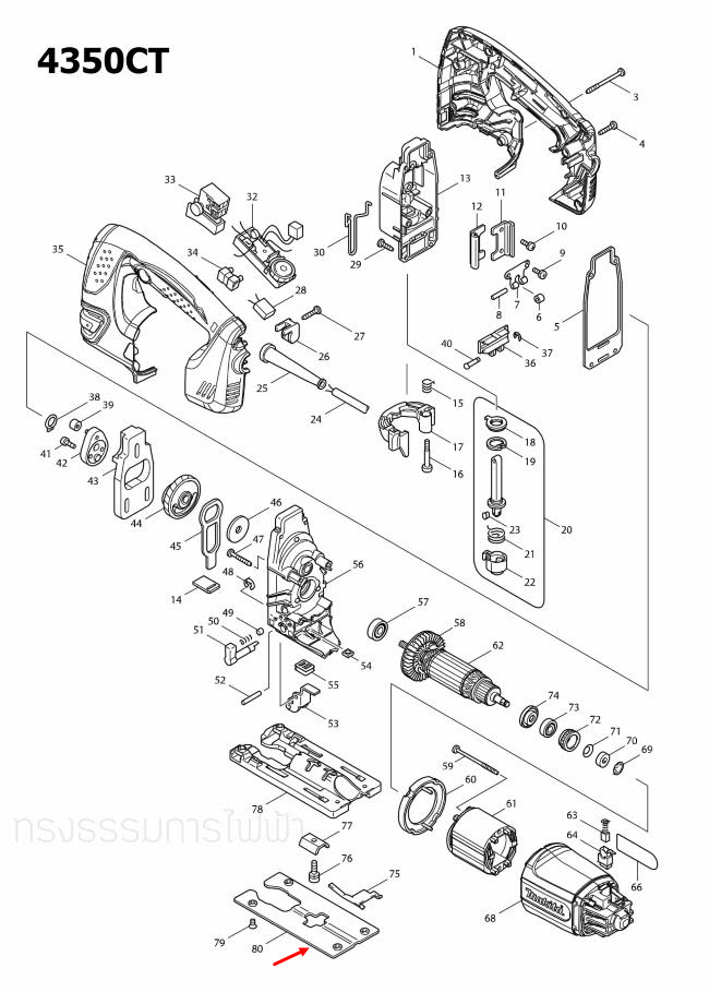 BASE PLATE เลื่อยจิ๊กซอร์ Makita มากีต้า 4340CT, 4350CT [#80] Pn.345238-3 (แท้) ##