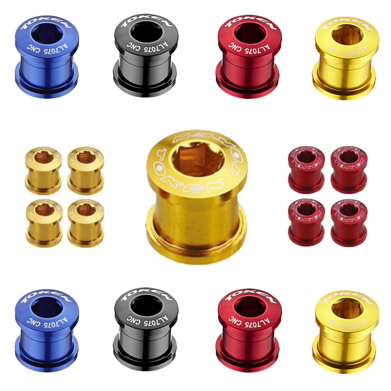 น๊อตใบจาน Token AL-k083 Prime Alloy Chainring Bolts Prime มีแดง และทอง (มี 4 ชิ้น)