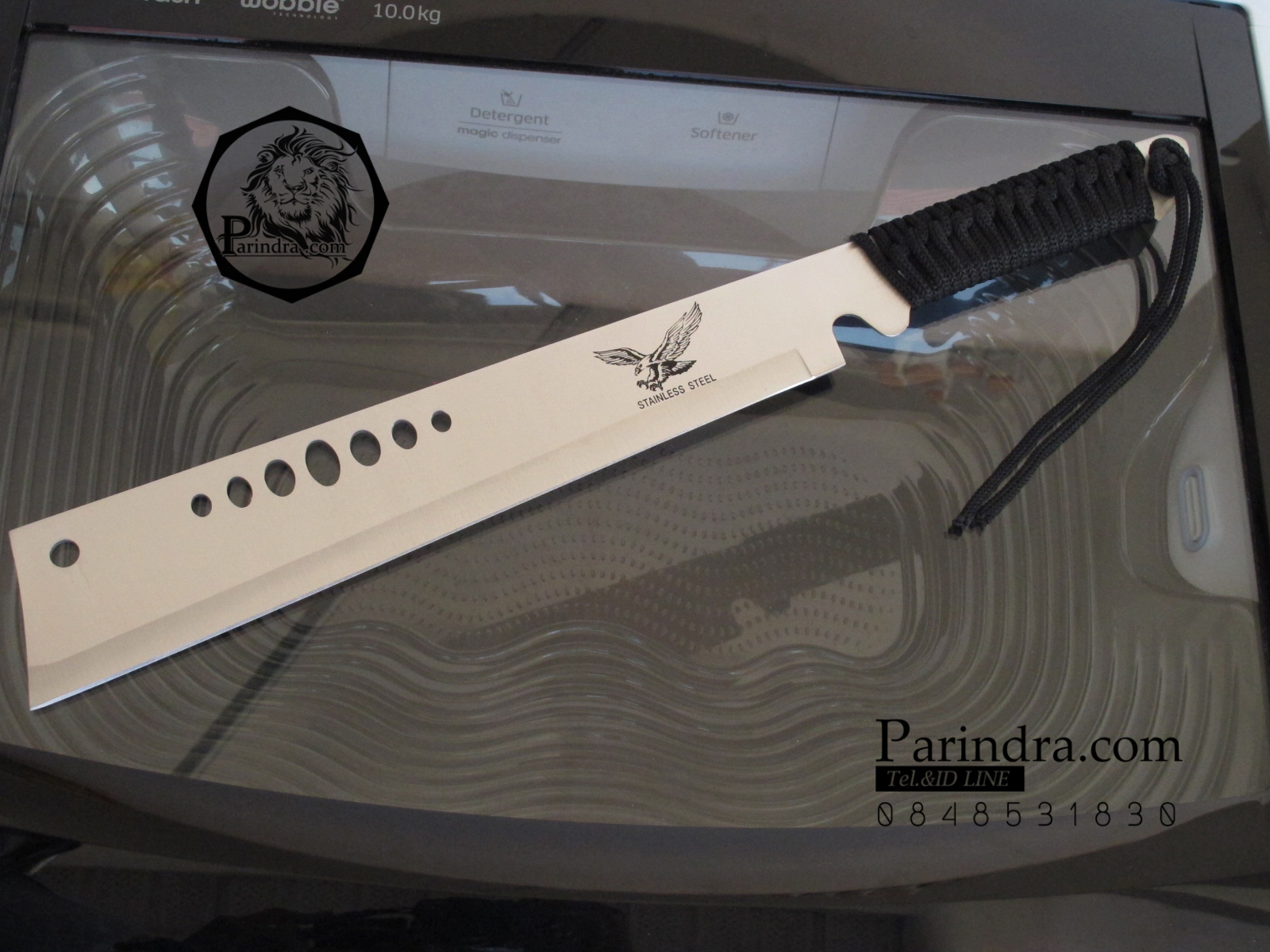 มีดยาวเดินป่า Hawk สปาร์ต้า หัวตัด ขนาด 18.5 นิ้ว ด้ามเชือกถักสีดำ