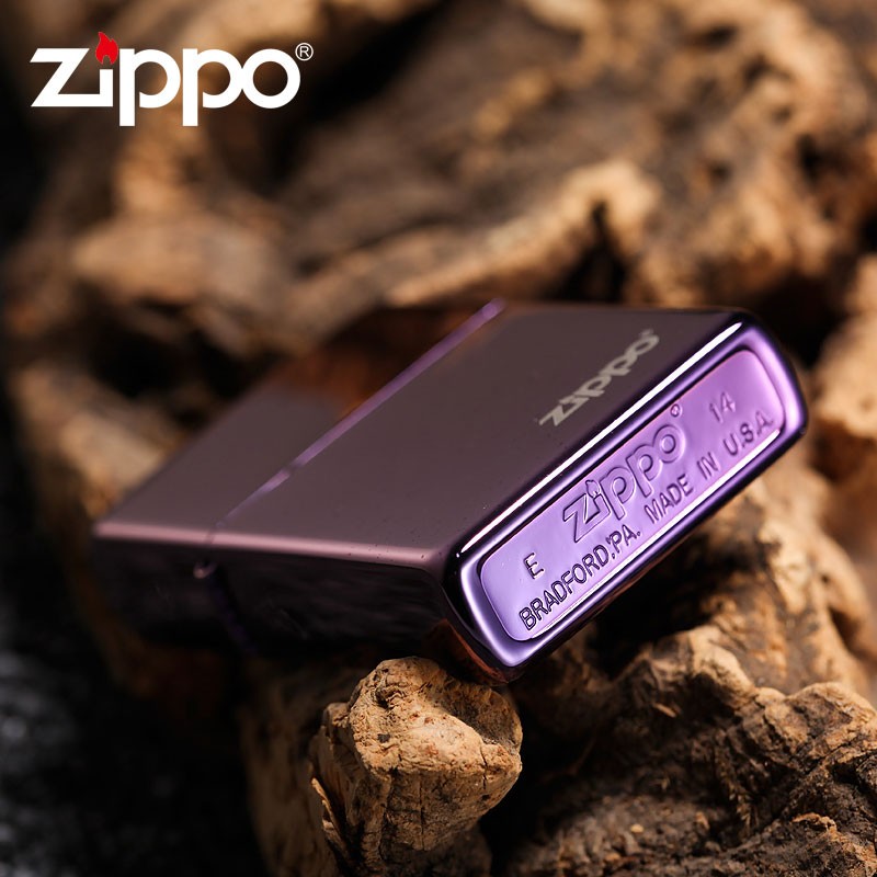 ไฟแช็ค Zippo 24747ZL แท้ สีม่วงเข้มผิวมัน " Zippo Logo Purple Abyss " แท้นำเข้า 100%