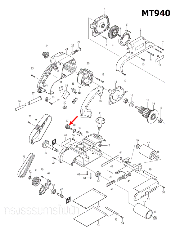 THUMB SCREW M6X25 ทริมเมอร์, เครื่องขัดกระดาษทราย Maktec-Makita MT372 [#31], MT940, MT941 [#37], M3700, M3700B, M9400 [#31] Pn.265763-7 (แท้) ## (*)