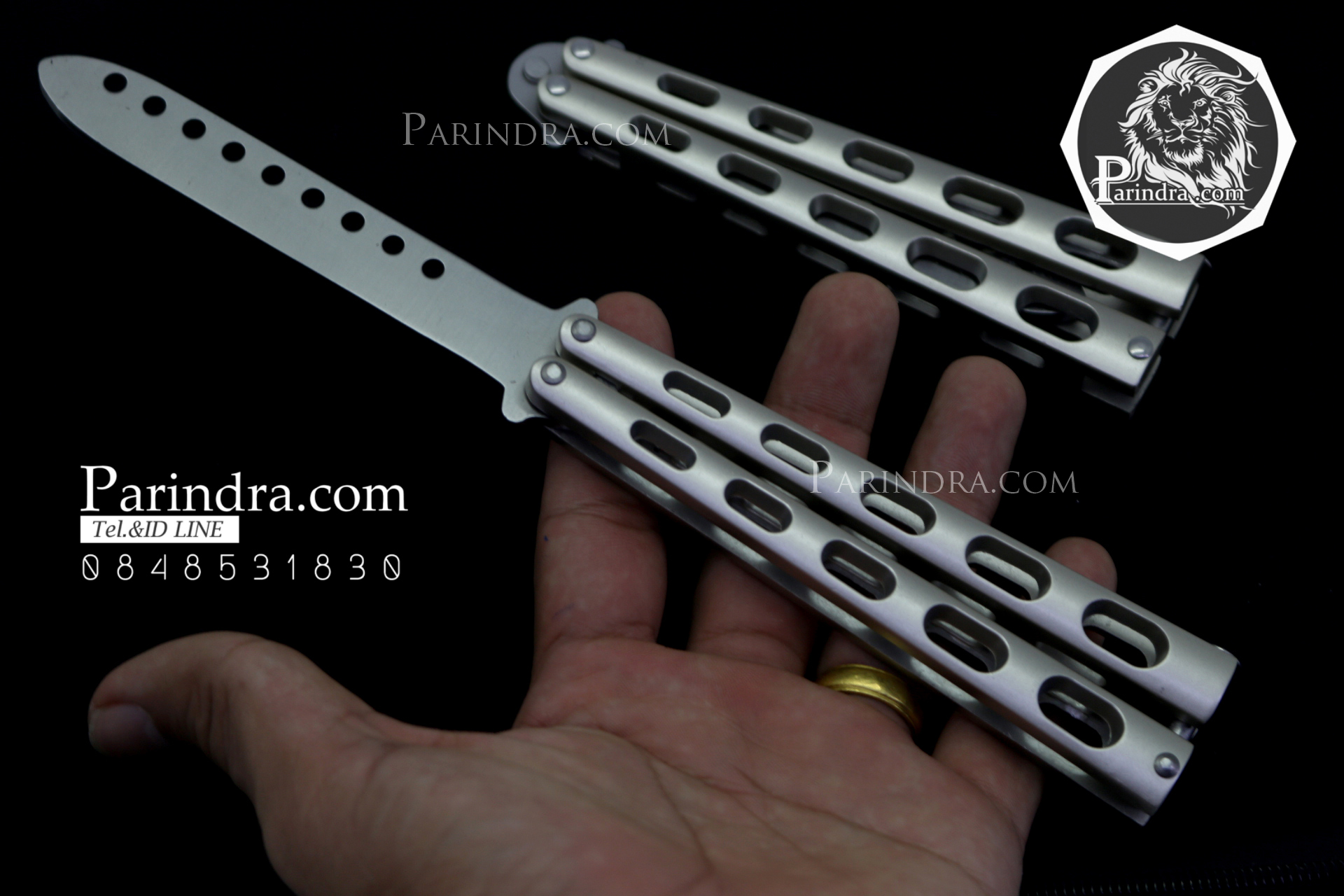 มีดบาลีซอง Balisong มีดควง มีดปีกผีเสื้อ ไม่มีคม สำหรับการฝึกควง สีเงินไทเทเนี่ยม ขนาด 9 นิ้ว BLA012