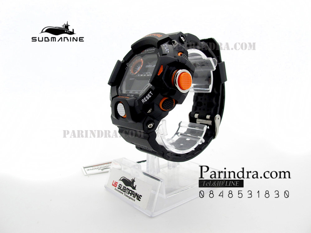 นาฬิกา US submarine รุ่น TP1328M สีดำตัดส้ม พื้นหลังดำ