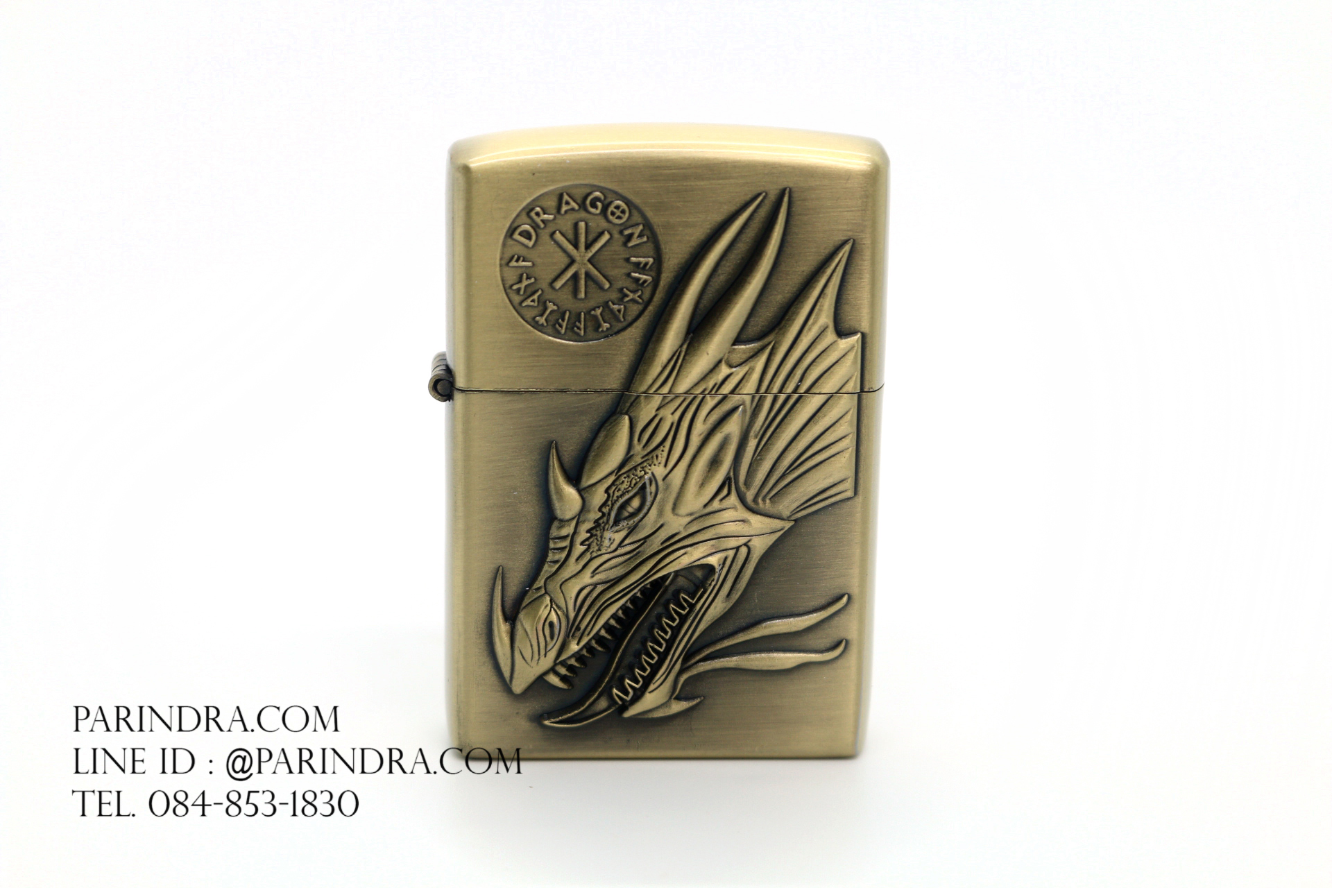 ไฟแช็คน้ำมัน ลายนูน รูปหัวมังกร บอดี้สีทองเหลือง