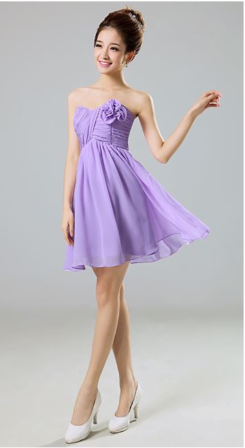 พร้อมส่ง ชุดราตรีสั้น ชุดเพื่อนเจ้าสาว สีม่วงอ่อน Lavender Lv-001C