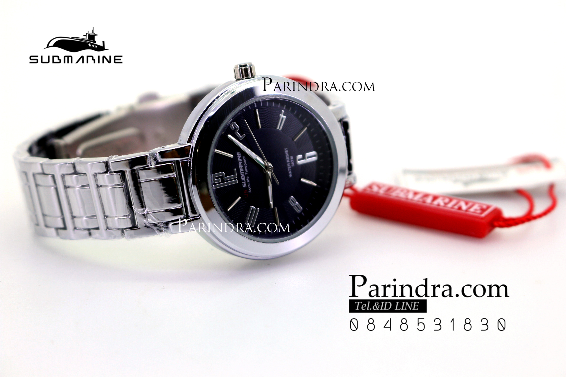 นาฬิกา US submarine รุ่น J123L สายสแตนเลสีเงิน หน้าปัดสีดำตัวเลขสีเงิน