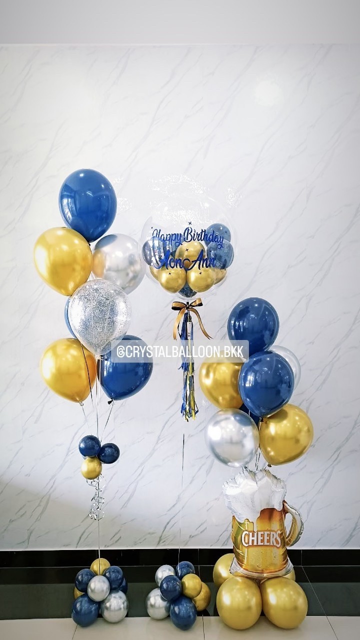 ลูกโป่ง วันเกิด Bubble USA 24" Theme Dark Blue-ทอง พร้อม ช่อลูกโป่ง 7 ลูก 1 ช่อ พร้อมตกแต่ง ฟอยล์แก้วเบียร์ ตั้งฐาน 1 ช่อ,ลูกโป่ง 7 ลูก สามารถเปลี่ยนสีลูกโป่ง/เปลี่ยนข้อความ/เปลี่ยนฟอยล์ตกแต่งได้