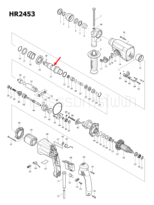 TOOL HOLDER COMP สว่านโรตารี่ Makita HR2453 [#21] Pn.154890-4 (แท้) ##