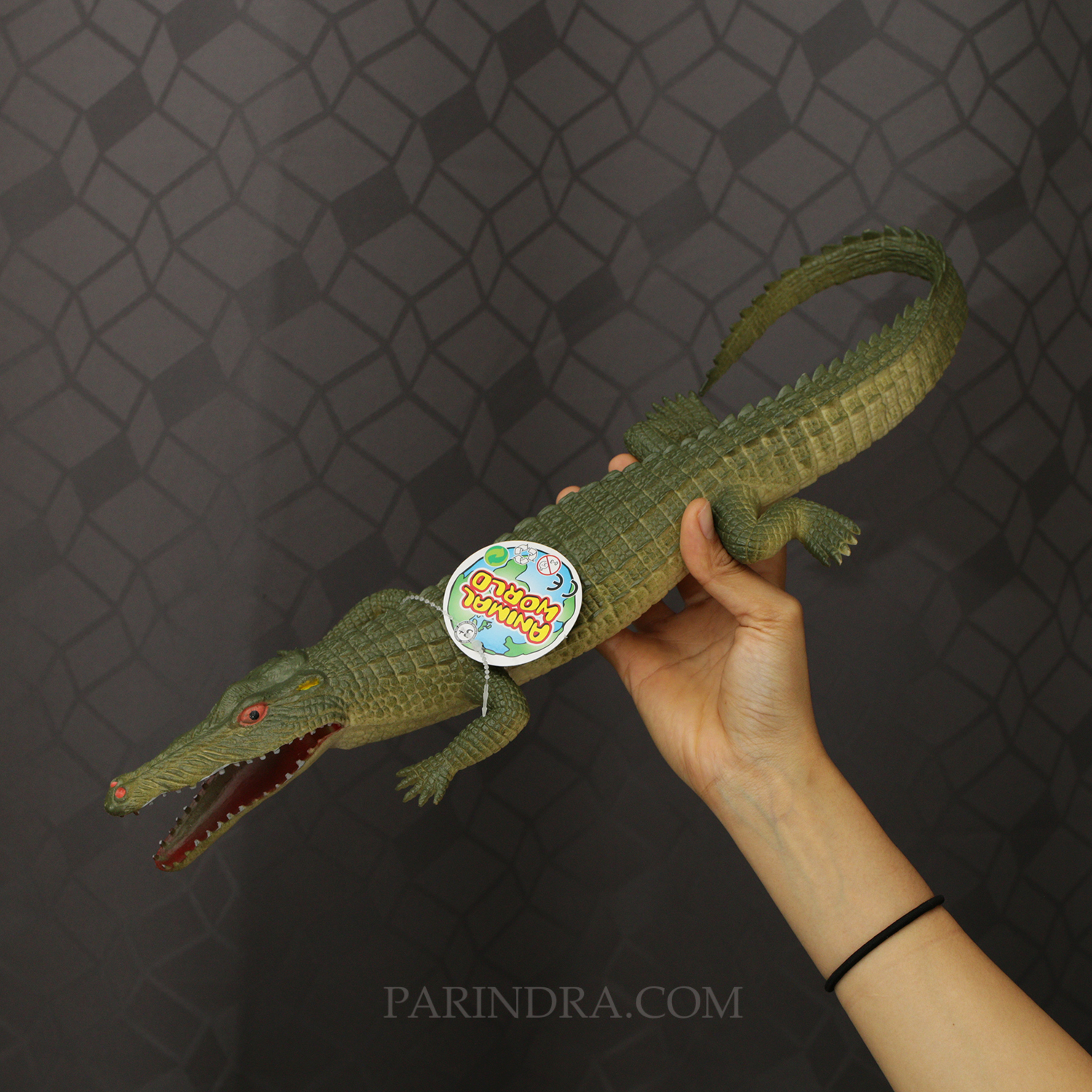 ตุ๊กตายาง ลูกจระเข้ สีเขียว บีบมีเสียง ตัวใหญ่ ขนาด 24 นิ้ว เหมือนจริง