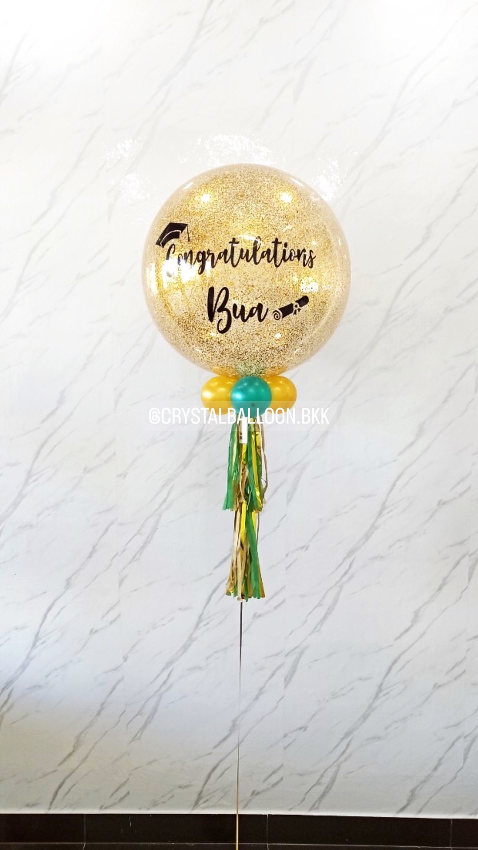 ลูกโป่ง รับปริญญา Bubble ขนาด 24" กลิตเตอร์สีทอง พร้อมตกแต่ง สามารถเปลี่ยนสีลูกโป่ง/เปลี่ยนข้อความ/เปลี่ยนขนาดได้
