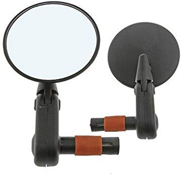 NIB 2002B Rear View Bicycle Mirror Handlebar กระจกกลมแบนใหญ่ เสียบปลายแฮนด์ สำหรับรูเล็ก 15-22มม. ขาสั้น