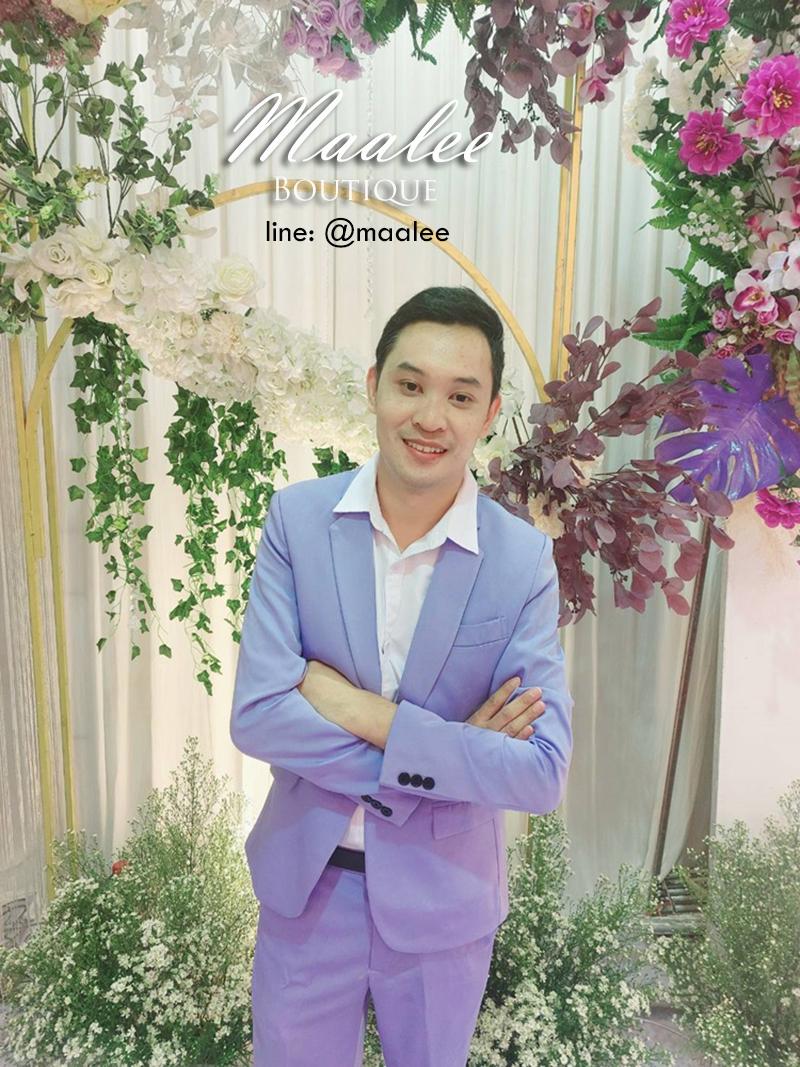 พร้อมเช่า ชุดสูทชาย สีม่วง สไตล์เกาหลี (ไม่มีเสื้อกั๊ก)